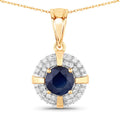 1.71 Carat Genuine Blue Sapphire and White Diamond 10K Yellow Gold Pendant