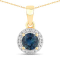 0.72 Carat Genuine Blue Sapphire and White Diamond 14K Yellow Gold Pendant