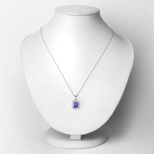 3.01 Carat Genuine Tanzanite and White Diamond 14K White Gold Pendant