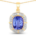 3.07 Carat Genuine Tanzanite and White Diamond 14K Yellow Gold Pendant