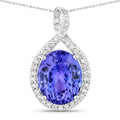 4.64 Carat Genuine Tanzanite and White Diamond 14K White Gold Pendant