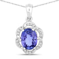 3.11 Carat Genuine Tanzanite and White Diamond 14K White Gold Pendant