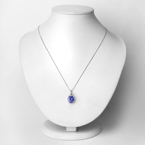 2.36 Carat Genuine Tanzanite and White Diamond 14K White Gold Pendant
