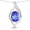 1.73 Carat Genuine Tanzanite and White Diamond 14K White Gold Pendant