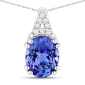 2.10 Carat Genuine Tanzanite and White Diamond 14K White Gold Pendant