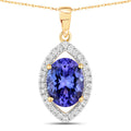 2.38 Carat Genuine Tanzanite and White Diamond 14K Yellow Gold Pendant