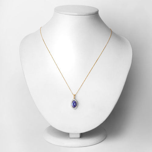 2.38 Carat Genuine Tanzanite and White Diamond 14K Yellow Gold Pendant