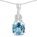 6.97 Carat Genuine Blue Topaz and White Topaz .925 Sterling Silver Pendant