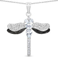 1.86 Carat Genuine Aquamarine and White Zircon .925 Sterling Silver Pendant