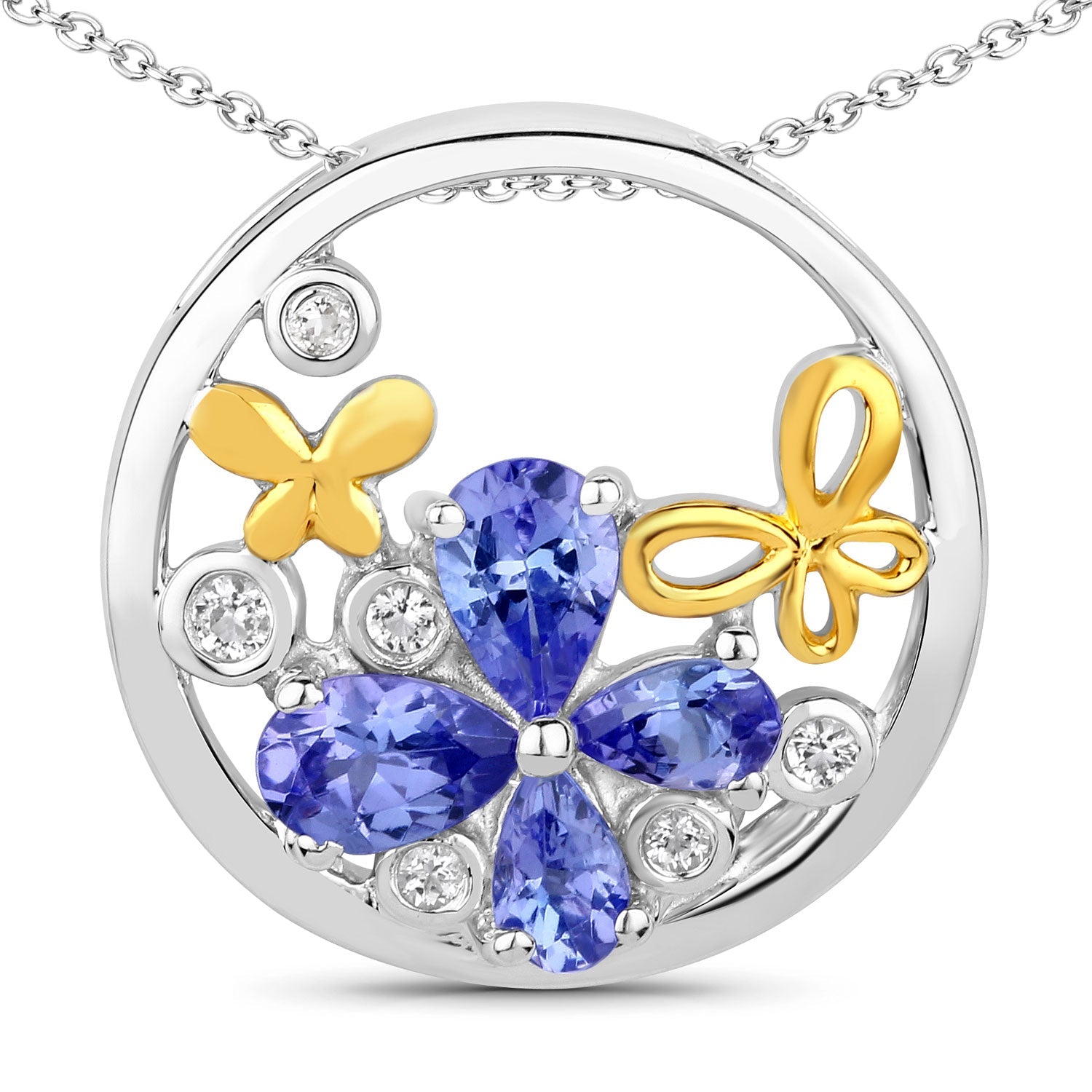 1.33 Carat Genuine Tanzanite and White Topaz .925 Sterling Silver Pendant