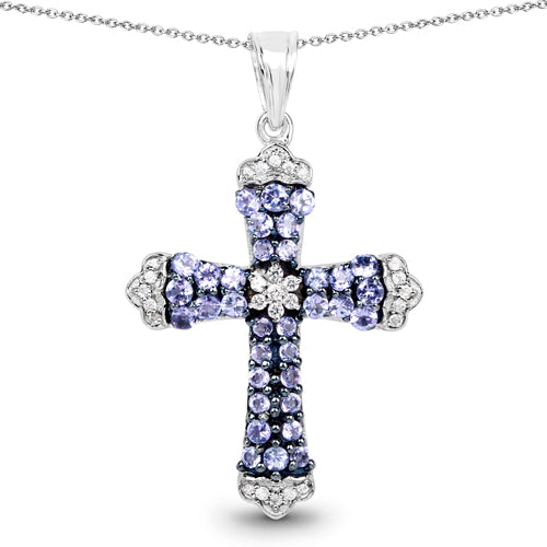 1.84 Carat Genuine Tanzanite and White Zircon .925 Sterling Silver Pendant