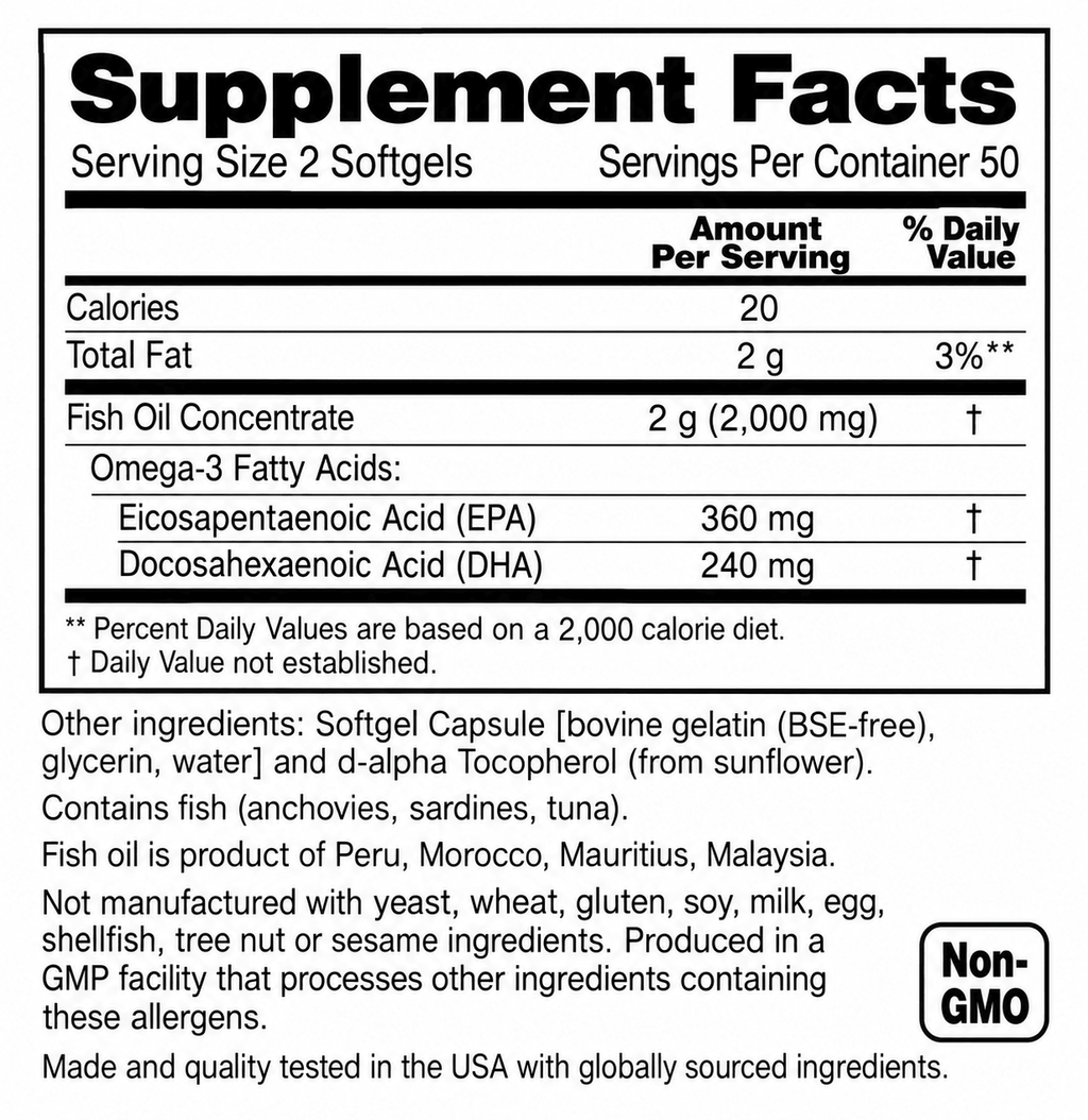Penta Vitals Omega-3 Fish Oil 1000mg – EPA & DHA | 100 Softgels