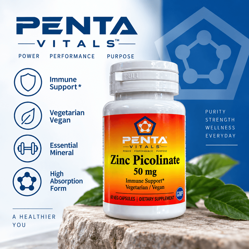 Penta Vitals Zinc Picolinate 50mg – Immune Support | 60 Veg Capsules