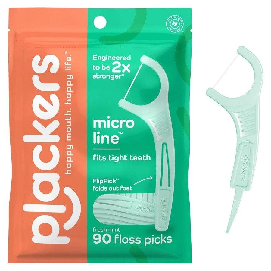 Plackers Micro Line Floss Picks for Tight Teeth 90 Count
