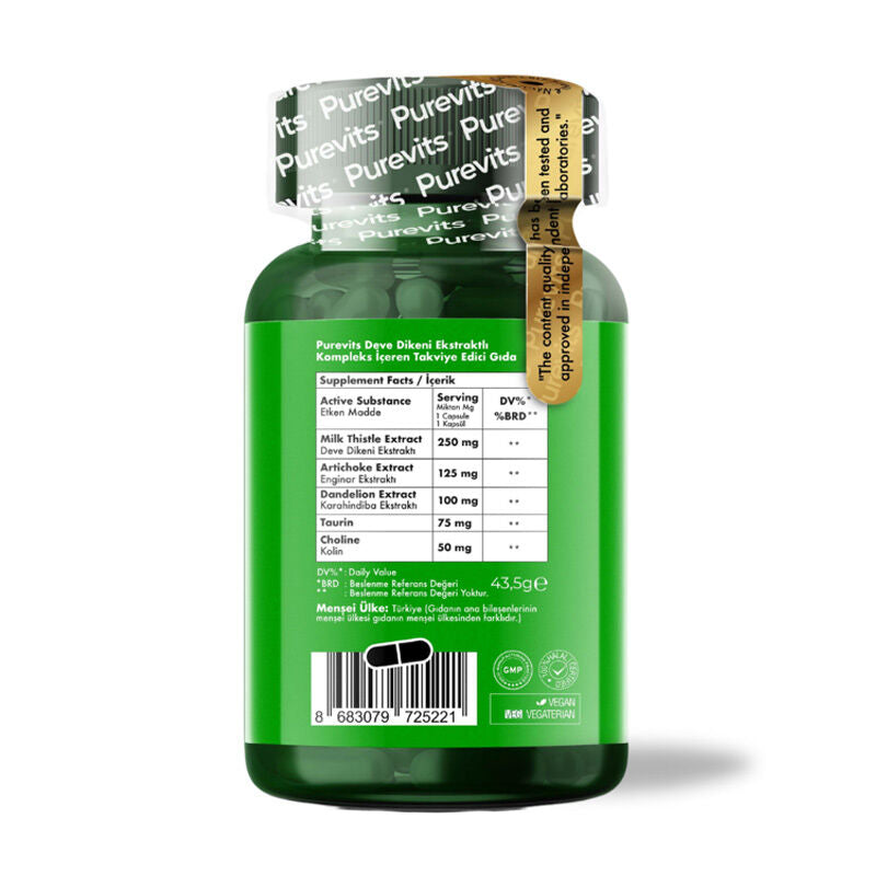 Purevits Milk Thistle Complex Herbal Support Supplement 60 Capsules