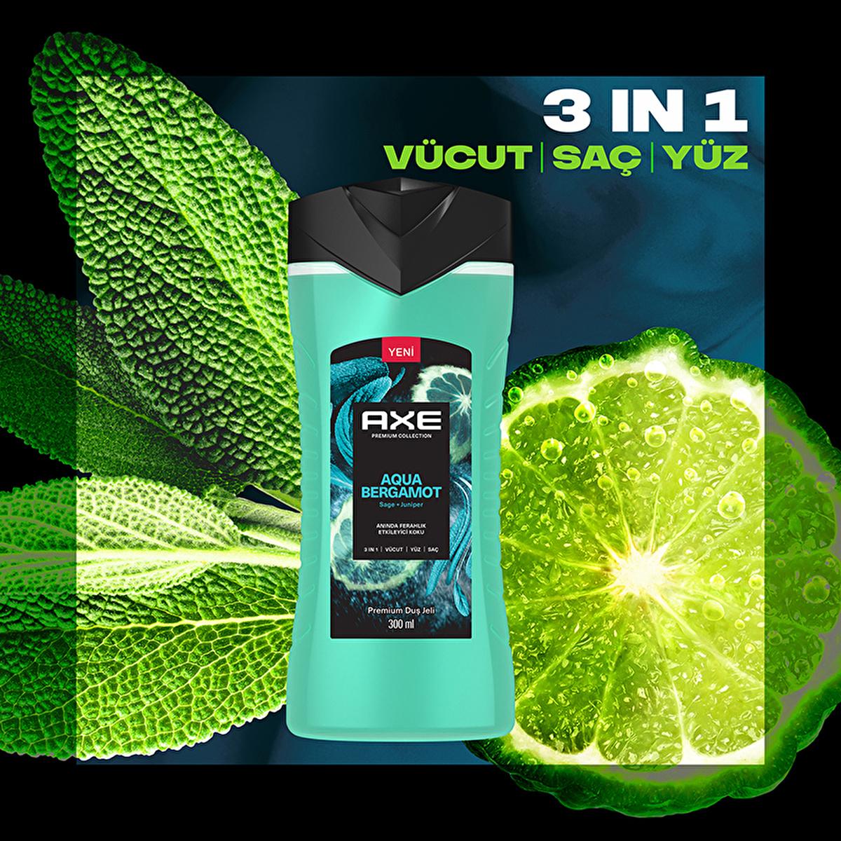Axe Premium Collection Aqua Bergamot 3-in-1 Shower Gel for Men - Refreshing, Invigorating, and Convenient Body, Hair, and Face Cleanser