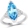 3.78 Carat Genuine Swiss Blue Topaz and White Topaz .925 Sterling Silver Ring