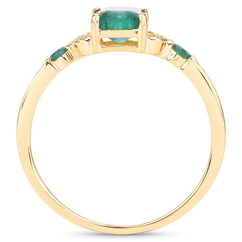 1.07 Carat Genuine Zambian Emerald and White Diamond 14K Yellow Gold Ring