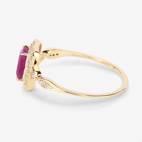 0.75 Carat Genuine Ruby and White Diamond 14K Yellow Gold Ring