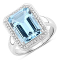 5.81 Carat Genuine Blue Topaz and White Diamond .925 Sterling Silver Ring