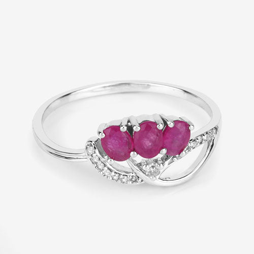 0.71 Carat Genuine Ruby and White Diamond 14K White Gold Ring
