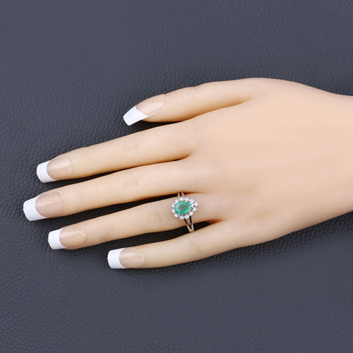 1.22 Carat Genuine Zambian Emerald and White Diamond 10K White Gold Ring