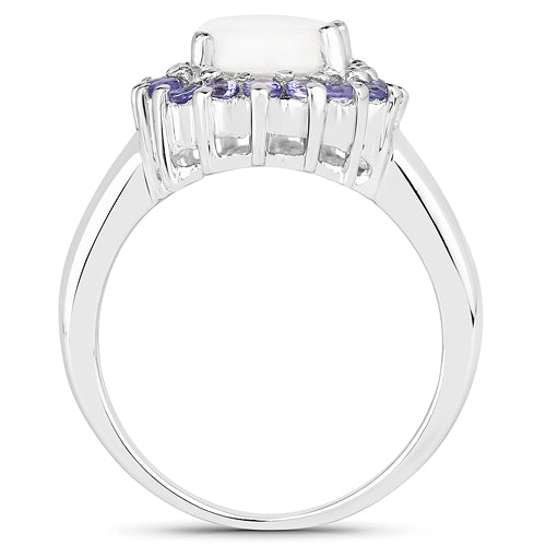 2.26 Carat Genuine Opal and Tanzanite .925 Sterling Silver Ring