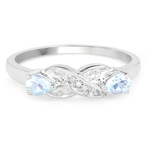 0.37 Carat Genuine Blue Topaz and White Diamond .925 Sterling Silver Ring