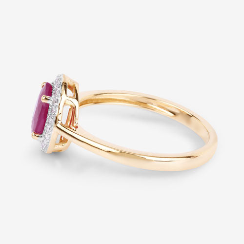 1.06 Carat Genuine Ruby and White Diamond 14K Yellow Gold Ring