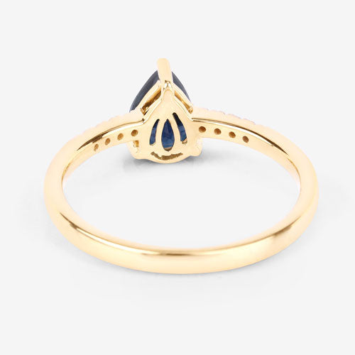 0.86 Carat Genuine Blue Sapphire and White Diamond 14K Yellow Gold Ring