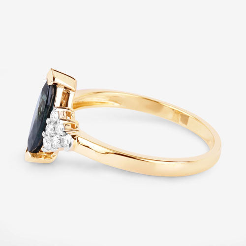 1.47 Carat Genuine Blue Sapphire and White Diamond 14K Yellow Gold Ring