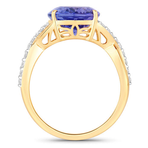 5.19 Carat Genuine Tanzanite and White Diamond 14K Yellow Gold Ring