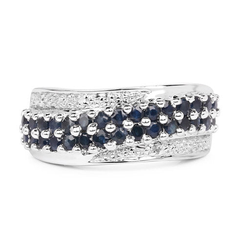 1.21 Carat Genuine Blue Sapphire and White Diamond .925 Sterling Silver Ring