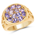 14K Yellow Gold Plated 1.82 Carat Genuine Tanzanite .925 Sterling Silver Ring