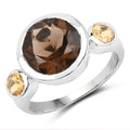 3.56 Carat Genuine Smoky Quartz and Citrine .925 Sterling Silver Ring