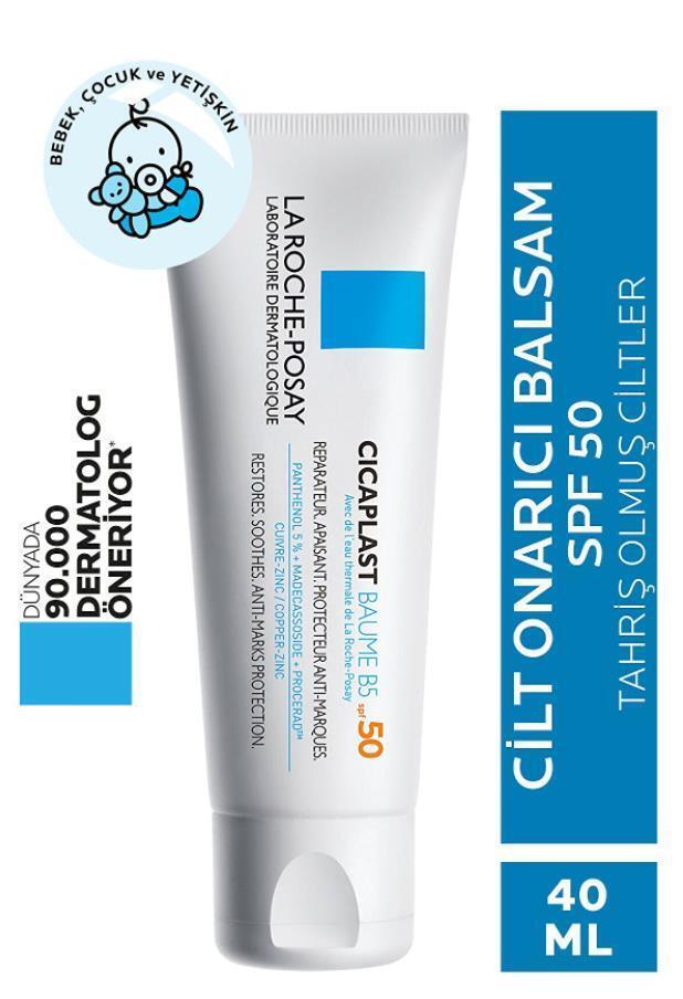 La Roche Posay Cicaplast Baume B5 SPF 50 Soothing Moisturizer Cream for Dry & Damaged Skin - Non-Greasy, Vitamin B5 Enriched Sunscreen (1.35 fl oz)