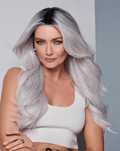 Raquel Welch Queue the Hue Long Cascading Waves Wig by HairUWear, Average Cap - Gray Lavender