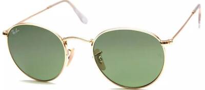Ray-Ban 3447 001 Round Metal Sunglasses with Green Lenses 47mm