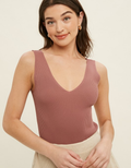Ribbed Knit Sleeveless Bodysuit - Red Bean