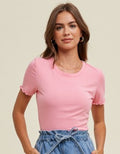 Ribbed Knit Top With Lettuce Trim - Punch