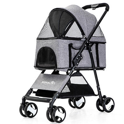 Royalist DTC-802 Foldable Pet Stroller for Cats and Dogs Grey 65x42x94cm