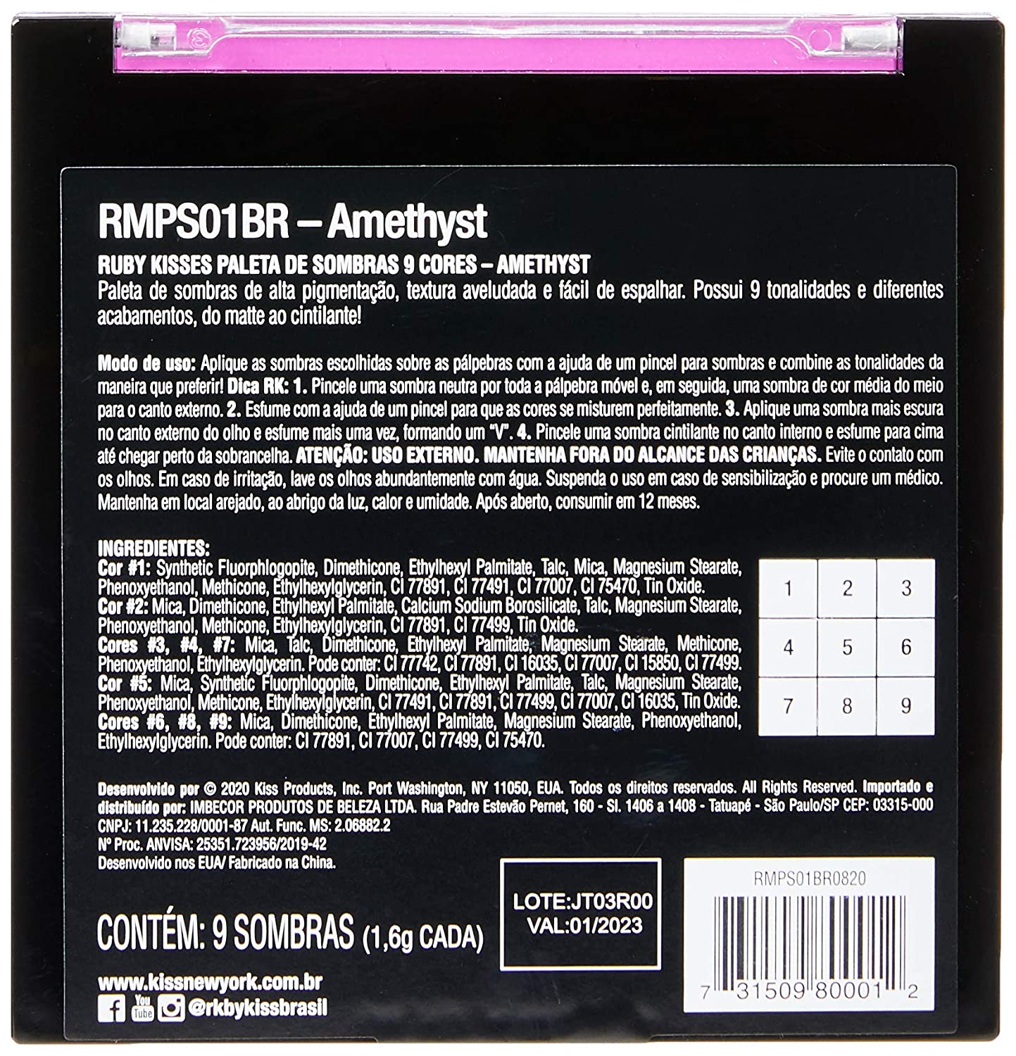 Ruby Kisses Eye Shadow Palette 9 Shadows Eye Makeup for Spring (1 PACK, Amethyst)