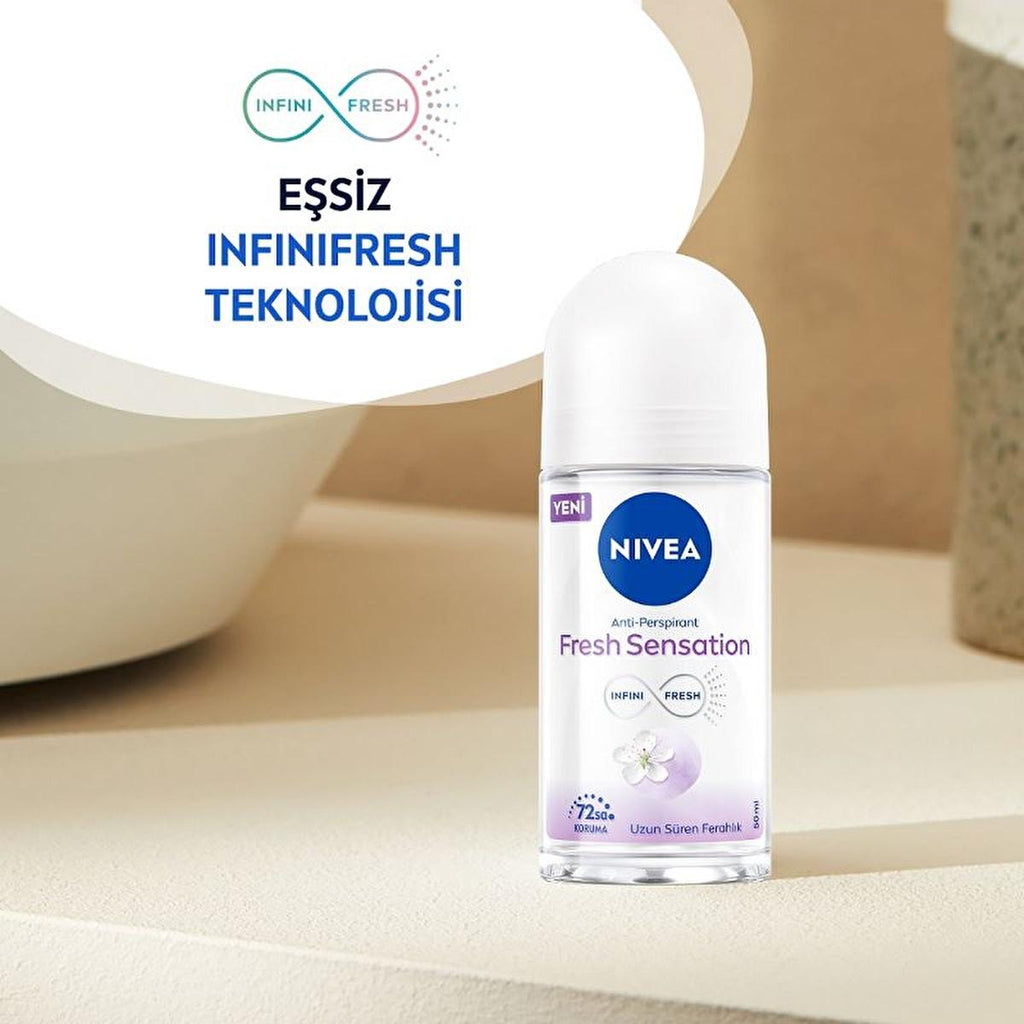 NIVEA Fresh Sensation Deodorant Roll-On for Women - 72-Hour Anti-Perspirant Protection, Long-Lasting Freshness