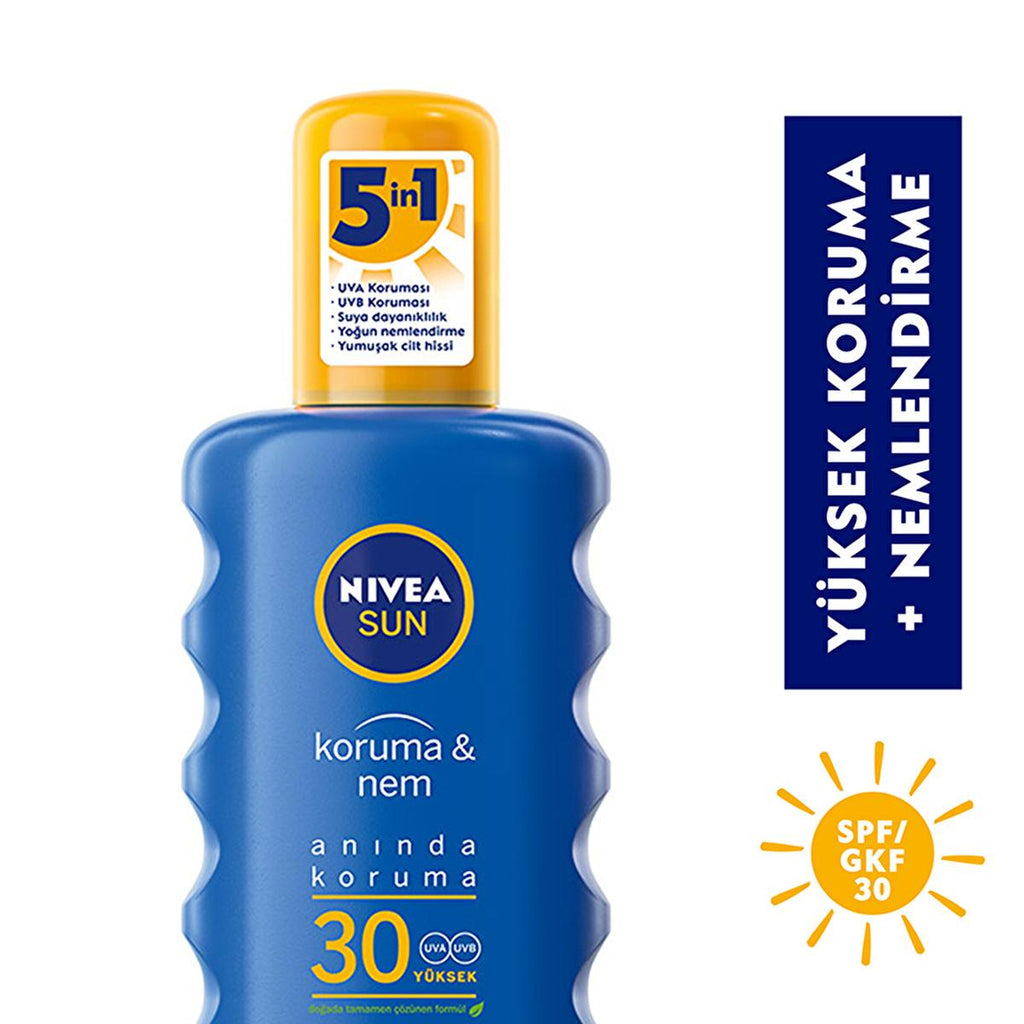 Nivea Sun SPF 30 Sunscreen Spray - 48 Hour Moisture, UVA/UVB Protection, Water Resistant, Reef Friendly - Dermatologist Tested