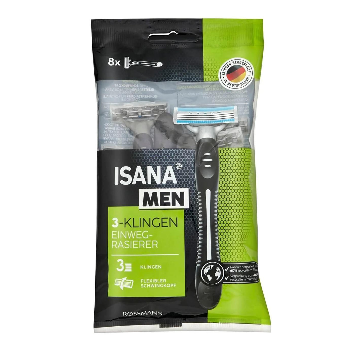 Isana Men 3-Blade Disposable Razors for Smooth Shave 8 Count