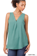 Woven Airflow V-Neck Sleeveless Top - Dusty Teal