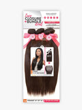 Sensationnel Virgin Remy Human Hair Weave Bare & Natural Straight 3pcs with 4"x4"Closure