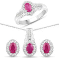 2.46 Carat Genuine Ruby and White Topaz .925 Sterling Silver 3 Piece Jewelry Set (Ring, Earrings, and Pendant w/ Chain)