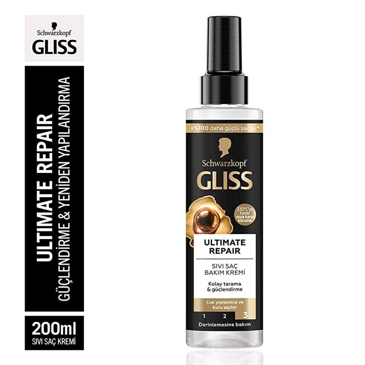 Gliss Ultimate Repair: Keratin Hair Repair Treatment & Heat Protectant Spray for Damaged, Dry Hair - Detangler & Split End Repair