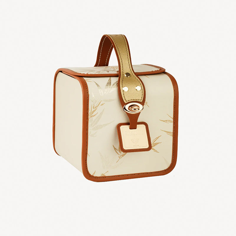Shayen Paris Golden Leaf Luxe Makeup Bag with Gold Accents